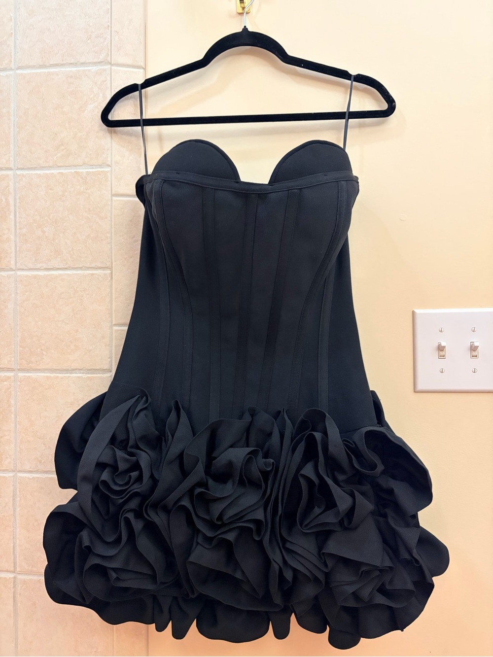 Fashion Nova Black Strapless Ruffle Bubble Hem Dress